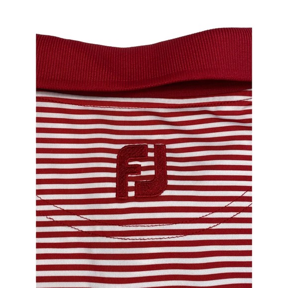 FJ FootJoy Men's Size L Red White Stripe Moisture Wicking Golf Polo Shirt - Picture 5 of 12